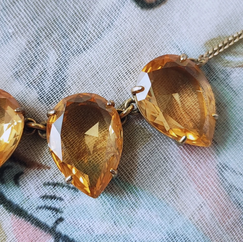 J. Crew Brand Signed Teardrop Faceted Golden Honey Acrylic Statement Necklace